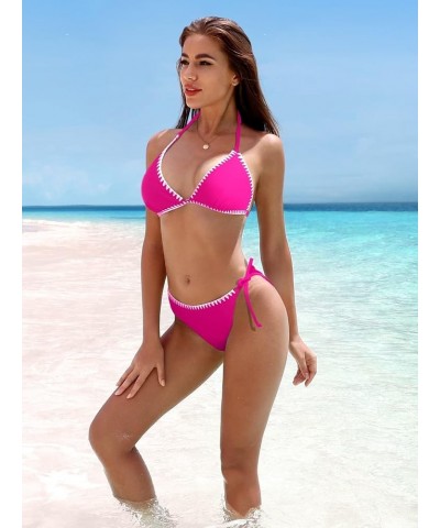 Women's Bikini Swimsuit Triangle String Halter Two Piece Bathing Suits Pink $14.62 Swimsuits