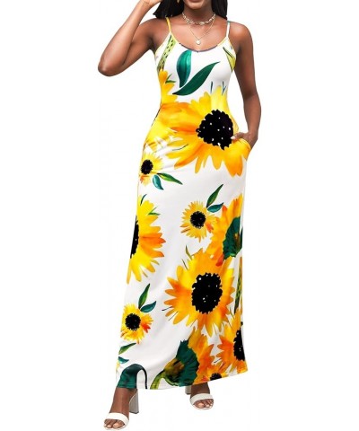 Women's Casual Sexy Summer Stripe Loose Maxi Dresses Floor Length Sleeveless Plus Size Sundresses with Pockets Sunflower1159 ...