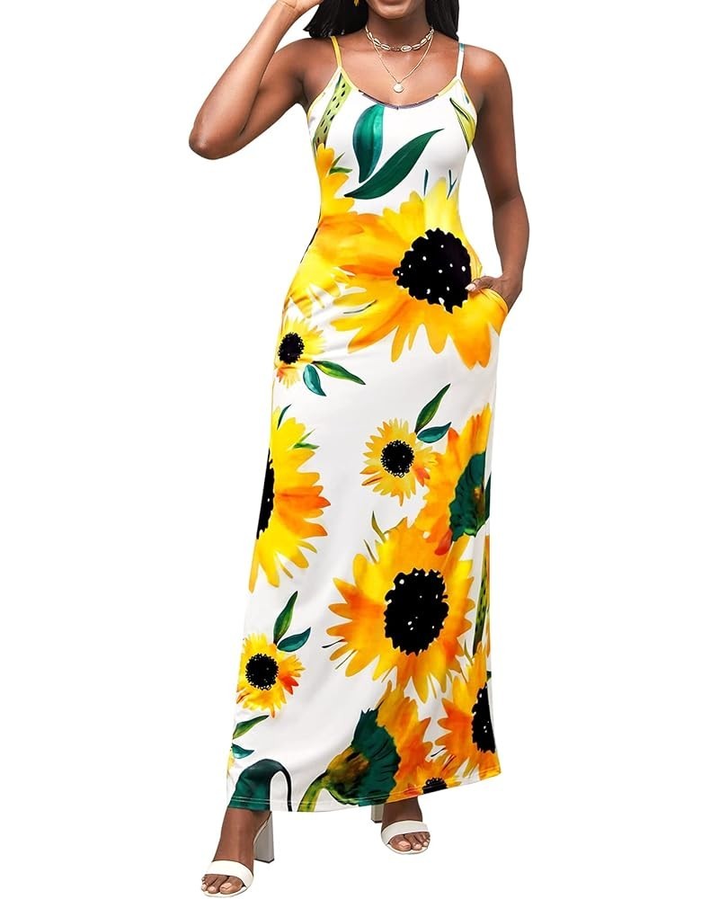 Women's Casual Sexy Summer Stripe Loose Maxi Dresses Floor Length Sleeveless Plus Size Sundresses with Pockets Sunflower1159 ...