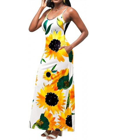 Women's Casual Sexy Summer Stripe Loose Maxi Dresses Floor Length Sleeveless Plus Size Sundresses with Pockets Sunflower1159 ...