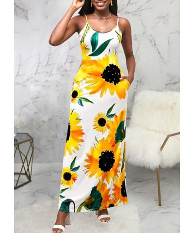 Women's Casual Sexy Summer Stripe Loose Maxi Dresses Floor Length Sleeveless Plus Size Sundresses with Pockets Sunflower1159 ...