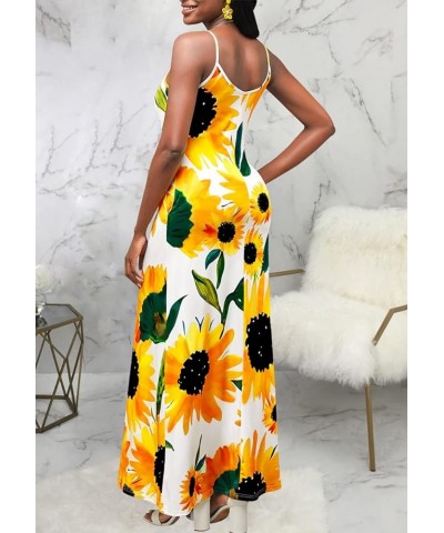 Women's Casual Sexy Summer Stripe Loose Maxi Dresses Floor Length Sleeveless Plus Size Sundresses with Pockets Sunflower1159 ...