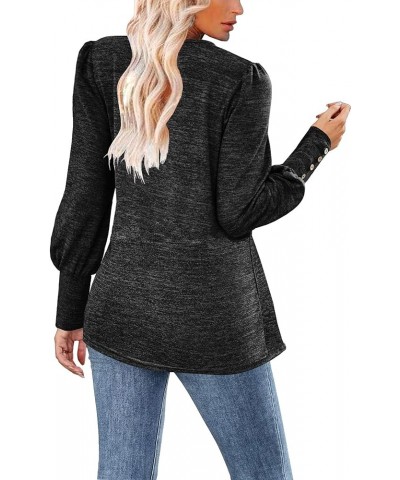 Womens Long Sleeve Tops Square Neck Casual Blouses Puff Sleeve Tunic Button Down Shirts Bh3 Black $12.99 Tops