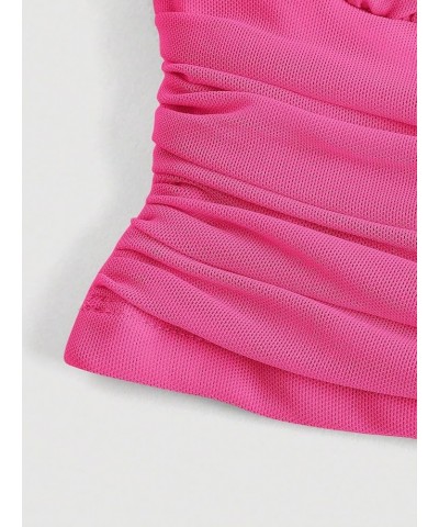 Women's One Shoulder Ruched Crop Top Sleeveless Fitted Summer Tank Tops Solid Hot Pink $14.30 Tanks