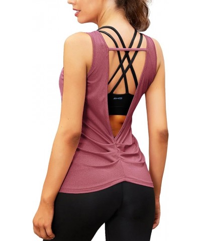 Workout Tank Tops for Women Open Back Strappy Athletic Tanks Yoga Tops Gym Shirts Wine Red $10.35 Activewear