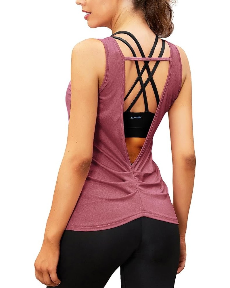 Workout Tank Tops for Women Open Back Strappy Athletic Tanks Yoga Tops Gym Shirts Wine Red $10.35 Activewear