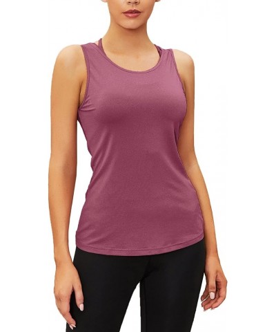 Workout Tank Tops for Women Open Back Strappy Athletic Tanks Yoga Tops Gym Shirts Wine Red $10.35 Activewear