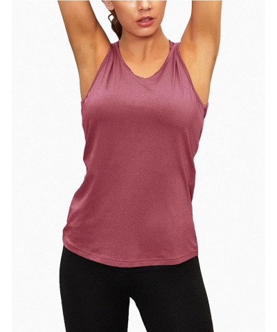 Workout Tank Tops for Women Open Back Strappy Athletic Tanks Yoga Tops Gym Shirts Wine Red $10.35 Activewear