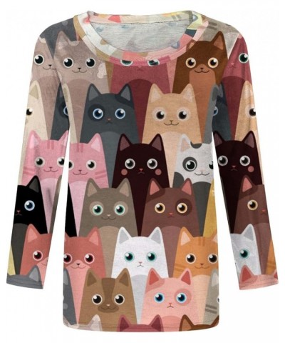 Women's Funny 3/4 Sleeve Tunic Tops, Cute Cartoon Cat Print Teen Girls Novelty Graphic Tees Soft Loose Ugly T-Shirt Brown $5....