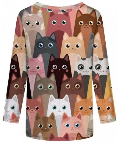 Women's Funny 3/4 Sleeve Tunic Tops, Cute Cartoon Cat Print Teen Girls Novelty Graphic Tees Soft Loose Ugly T-Shirt Brown $5....