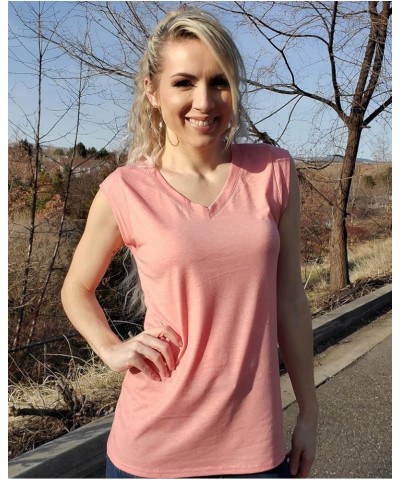 Womens Cap Sleeve V Neck T Shirts Tops Basic Casual Tank Tops Loose Fit 03-coral $12.59 Tanks