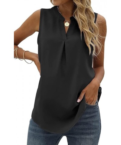 Womens Tank Tops V Neck Pleated Sleeveless Summer Shirts Loose Casual Blouses Black $10.79 Tops