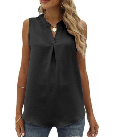 Womens Tank Tops V Neck Pleated Sleeveless Summer Shirts Loose Casual Blouses Black $10.79 Tops