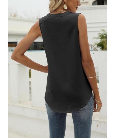 Womens Tank Tops V Neck Pleated Sleeveless Summer Shirts Loose Casual Blouses Black $10.79 Tops