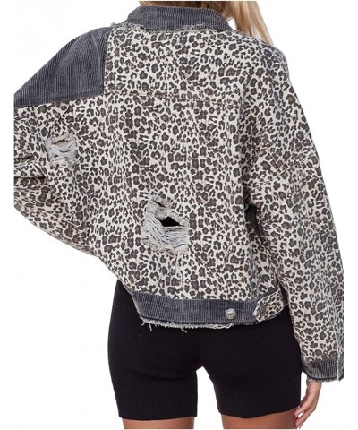 Women Long Sleeve Button Down Leopard Print Crop Denim Jacket Ripped Distressed Boyfriend Outerwear Corduroy and Grey $23.84 ...