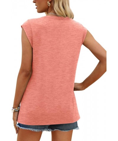 Womens Cap Sleeve V Neck T Shirts Tops Basic Casual Tank Tops Loose Fit 03-coral $12.59 Tanks