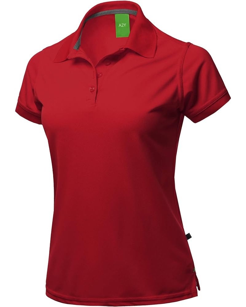 Women's Basic Casual Essentials 4-Button Junior-Fit PK Cotton Pique Polo Shirt Yawsts0003 Red $8.15 Shirts