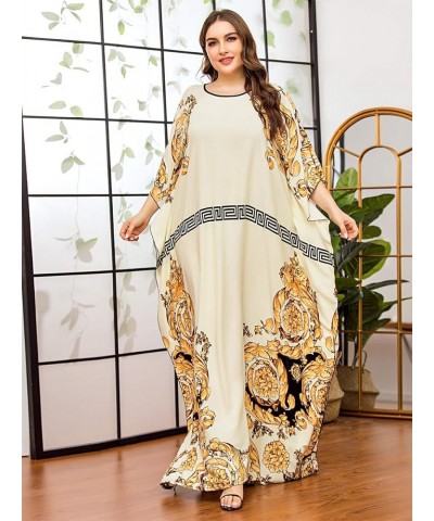 Women's Batwing Plaid Floral Printed Long Sleeves Oversized Maxi Dress Sleep Loungewear Champagne $22.94 Dresses