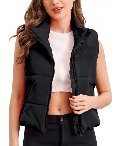 Womens Puffer Vest Sleeveless Cropped Puffer Lightweight Jacket Coat with Pockets Black $13.50 Jackets