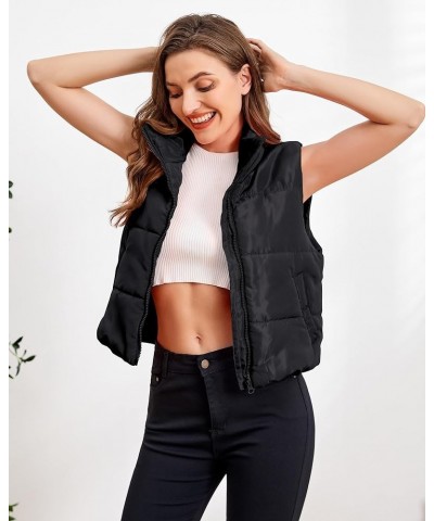 Womens Puffer Vest Sleeveless Cropped Puffer Lightweight Jacket Coat with Pockets Black $13.50 Jackets