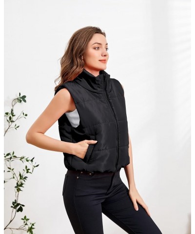 Womens Puffer Vest Sleeveless Cropped Puffer Lightweight Jacket Coat with Pockets Black $13.50 Jackets