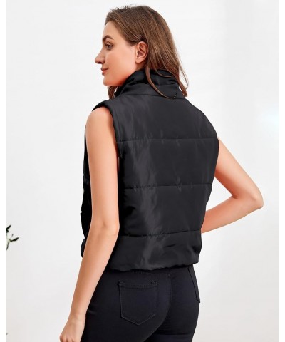 Womens Puffer Vest Sleeveless Cropped Puffer Lightweight Jacket Coat with Pockets Black $13.50 Jackets