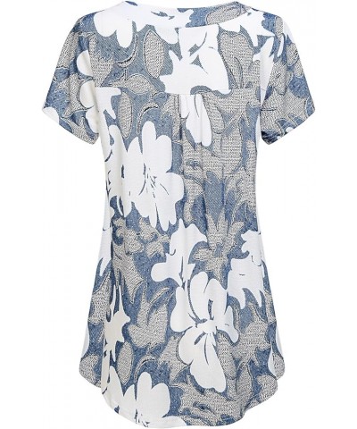 Womens V Neck Short Sleeve Floral Print Blouse Tops Fashion Casual Tunic Shirts Blue $13.76 Blouses