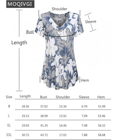 Womens V Neck Short Sleeve Floral Print Blouse Tops Fashion Casual Tunic Shirts Blue $13.76 Blouses