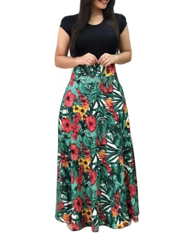 Womens Summer Maxi Dresses 2023 Vintage Elegant Tunic Waisted Floral Midi Dress Casual Short Sleeve Long Dress Multicoloured-...