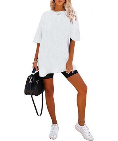 Women's Casual Solid Crewneck Short Sleeve Oversized T Shirt Drop Shoulder Tops L-white-1 $14.15 Tops