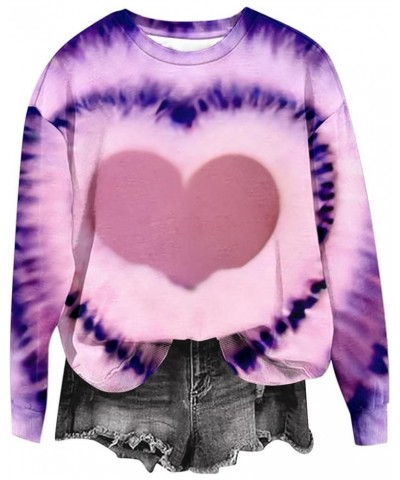 Valentines Sweatshirt For Women 2024 Trendy Heart Tie Dye Shirt Casual Crewneck Oversized Pullover Tops A08-purple $11.39 Act...