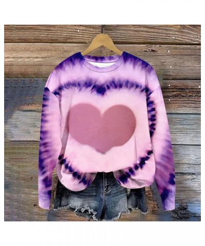 Valentines Sweatshirt For Women 2024 Trendy Heart Tie Dye Shirt Casual Crewneck Oversized Pullover Tops A08-purple $11.39 Act...