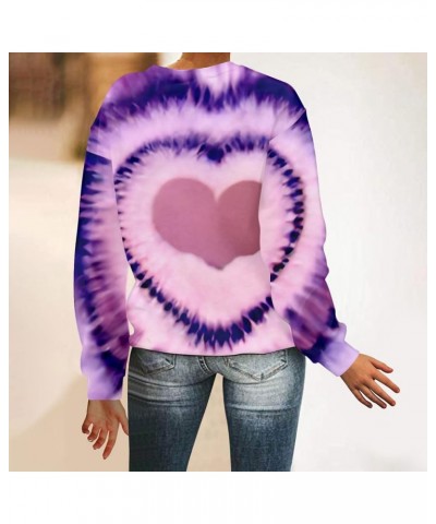 Valentines Sweatshirt For Women 2024 Trendy Heart Tie Dye Shirt Casual Crewneck Oversized Pullover Tops A08-purple $11.39 Act...