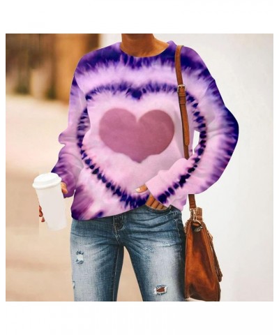 Valentines Sweatshirt For Women 2024 Trendy Heart Tie Dye Shirt Casual Crewneck Oversized Pullover Tops A08-purple $11.39 Act...