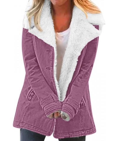 Winter Coats for Women Fleece Lined Plus Size Sherpa Jacket Fashion Lapel Thicken Coat Thermal Outerwear Pockets C-purple $11...