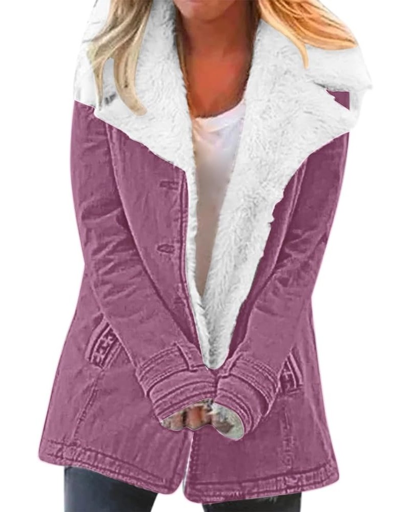 Winter Coats for Women Fleece Lined Plus Size Sherpa Jacket Fashion Lapel Thicken Coat Thermal Outerwear Pockets C-purple $11...