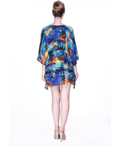 Matchable Family Hawaiian Luau Men Women Girl Boy Clothes in Sunset Blue Women Women Short Poncho $7.54 Jewelry