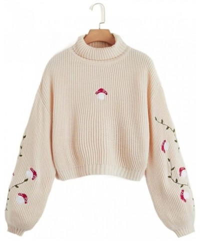 Sweaters for Women Mushroom Embroidery High Neck Sweater Sweaters for Women (Color : Apricot, Size : Large) Medium Apricot $2...