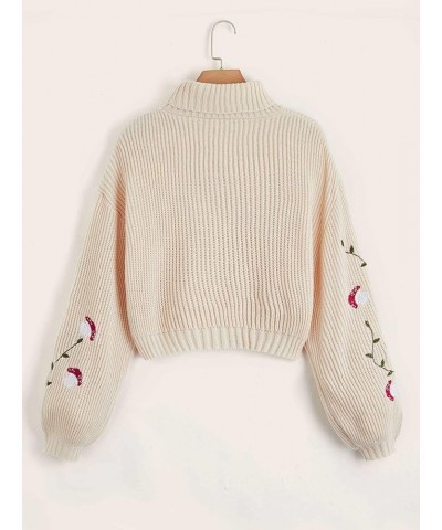 Sweaters for Women Mushroom Embroidery High Neck Sweater Sweaters for Women (Color : Apricot, Size : Large) Medium Apricot $2...