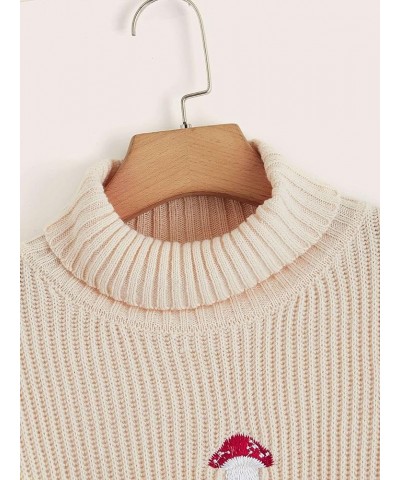 Sweaters for Women Mushroom Embroidery High Neck Sweater Sweaters for Women (Color : Apricot, Size : Large) Medium Apricot $2...