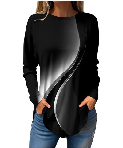 Sweatshirt For Women,Womens Casual Print Long Round Neck T Shirts Blouses To Wear With Leggings Tops Tunic 2-black $9.07 Tops