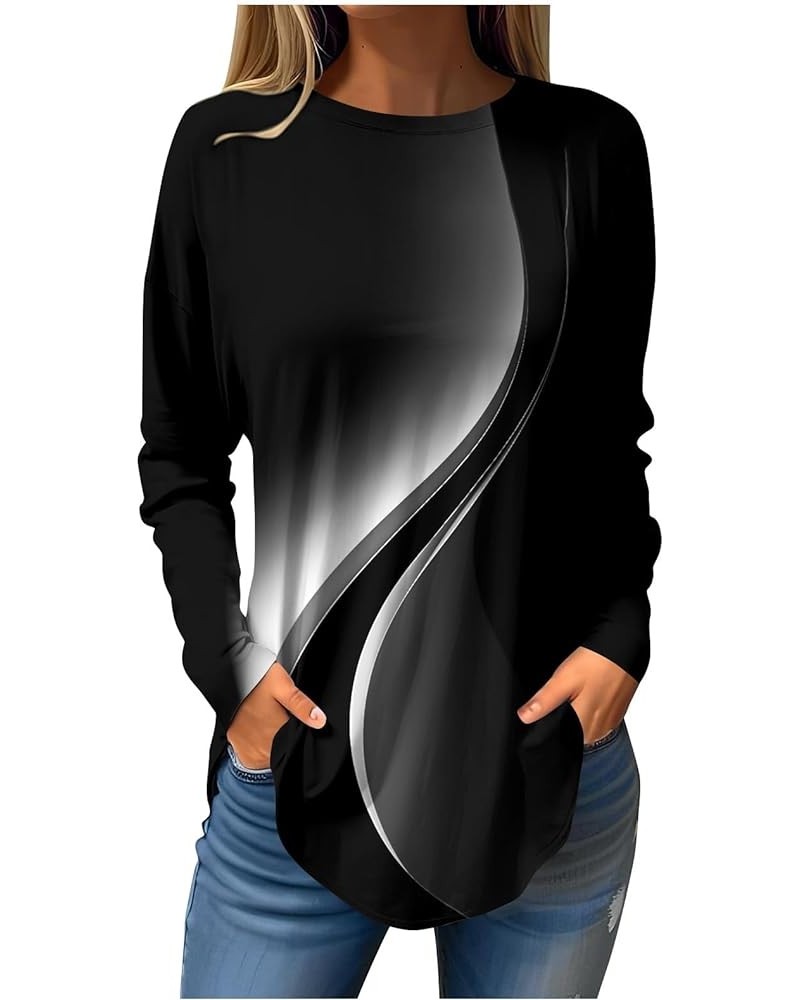 Sweatshirt For Women,Womens Casual Print Long Round Neck T Shirts Blouses To Wear With Leggings Tops Tunic 2-black $9.07 Tops