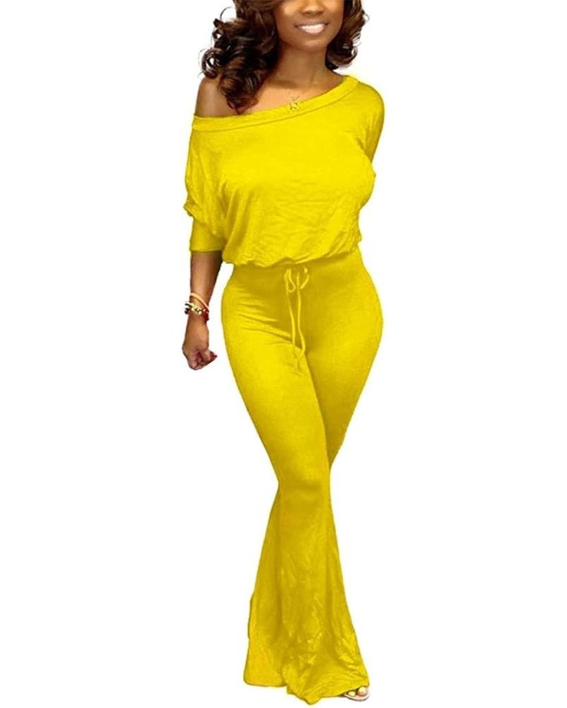 Women's Sexy One Shoulder Slit Sleeve High Waist One Piece Pant Outfit Wide Leg Jumpsuit Romper Yellow 6 $22.90 Jumpsuits