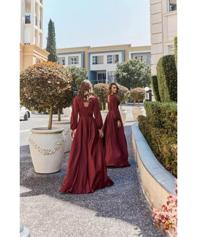 Women's V-Neck Bridesmaid Dresses with Long Sleeves Pleats Chiffon Formal Evening Party Dress with Slit VS022 Champagne $27.5...