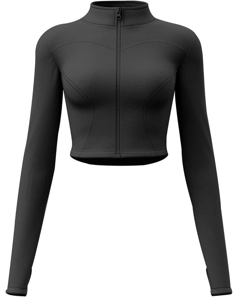 Women's Lightweight Athletic Zip Up Long Sleeve Crop Workout Running Sports Yoga Jacket Black $9.83 Jackets