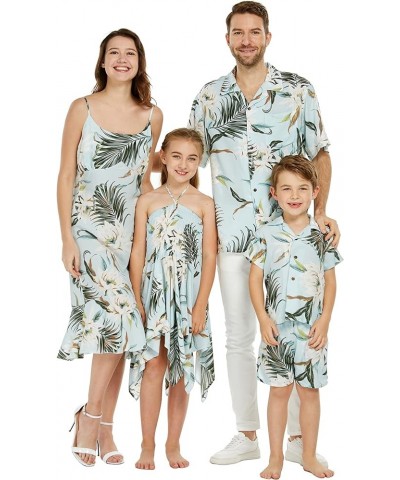 Matchable Family Hawaiian Luau Men Women Girl Boy Clothes in Wispy Cereus Light Blue Women Women Short Poncho $10.60 Blouses