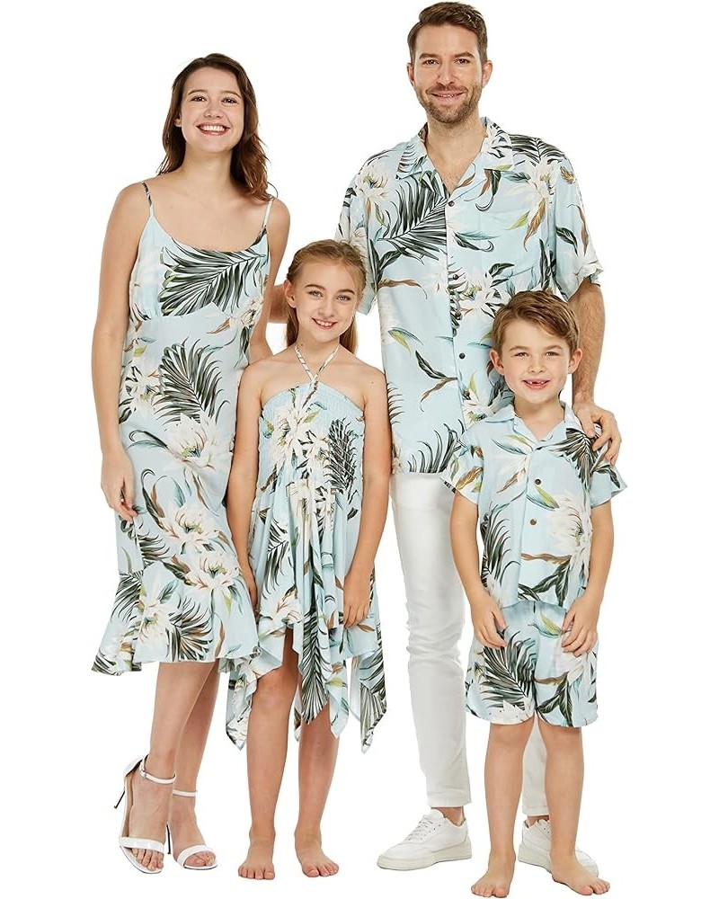 Matchable Family Hawaiian Luau Men Women Girl Boy Clothes in Wispy Cereus Light Blue Women Women Short Poncho $10.60 Blouses