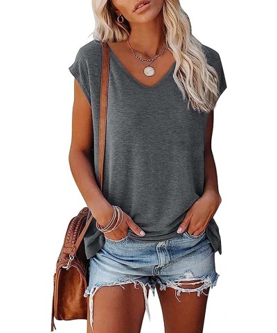 Womens Cap Sleeve Casual Shirts Elastic Slim Shirts Summer Solid Color Casual Tank Tops Grey01 $10.99 Tops