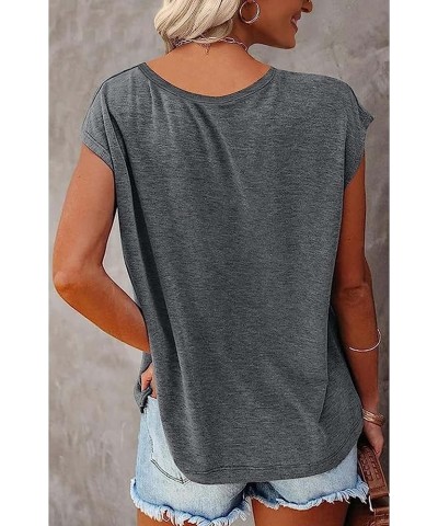 Womens Cap Sleeve Casual Shirts Elastic Slim Shirts Summer Solid Color Casual Tank Tops Grey01 $10.99 Tops