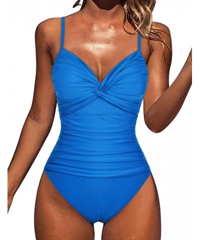 Women's Underwire One Piece Swimsuit Ruched Tummy Control Bathing Suits Push Up Twist Front Swimwear Monokini French Blue $15...